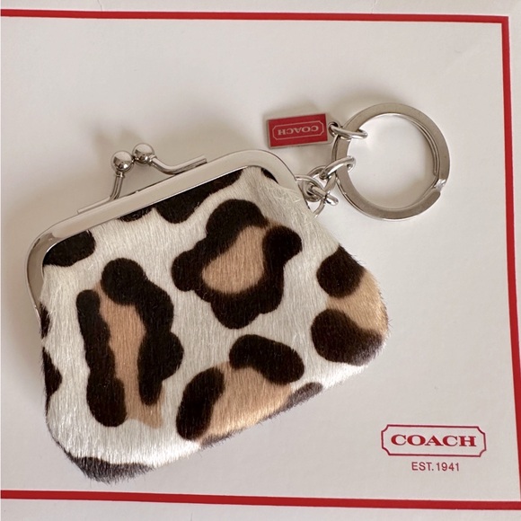 🔴Coach RARE Vintage Ocelot Leopard Calf Hair Fur Kisslock Frame Coin Purse Key - Picture 5 of 14